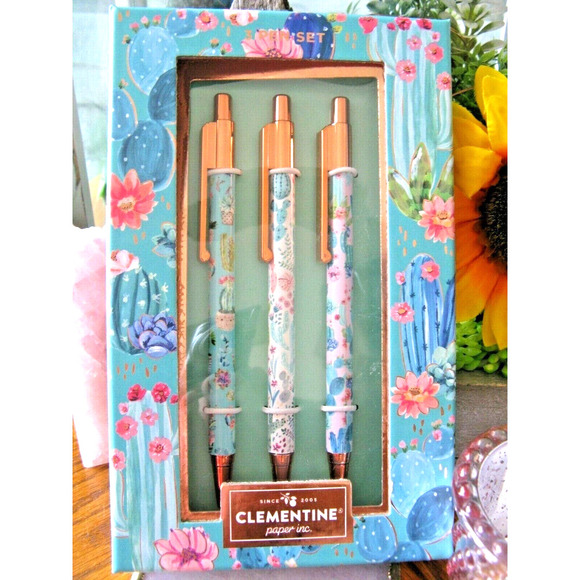 New Clementine Succulent Cactus Flower w/ Rose Gold Ink Pen Set of 3 - Black Ink - Picture 7 of 10